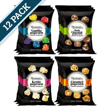 Deanan Sweet Singles - Caramel, Chocolate, Kettle Corn, Vanilla - 12 Bag Assortment